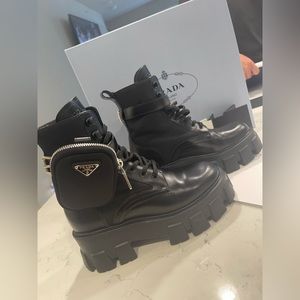 Prada Monolith Leather and Re-Nylon Boots with Pouch